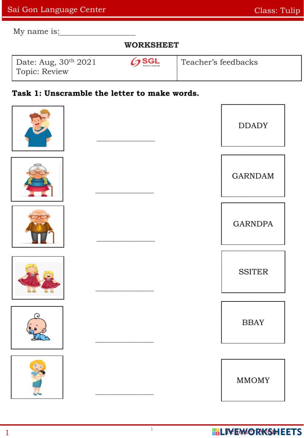 Worksheet tulip