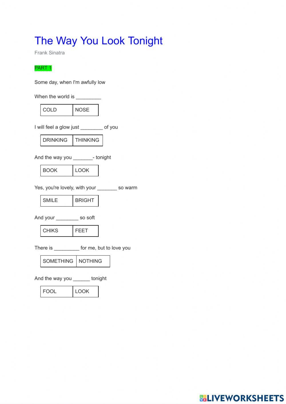 Song -Just the Way you Look Tonight- p1