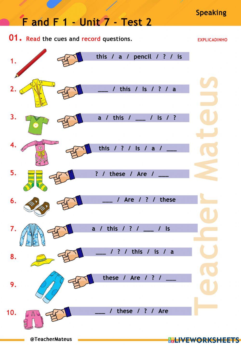 FF 1 - Unit 07 - TEST 2 - Speaking