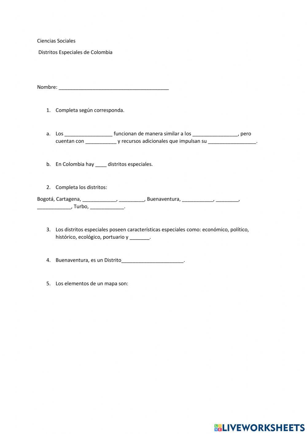 sociales distritos especiales de colombia