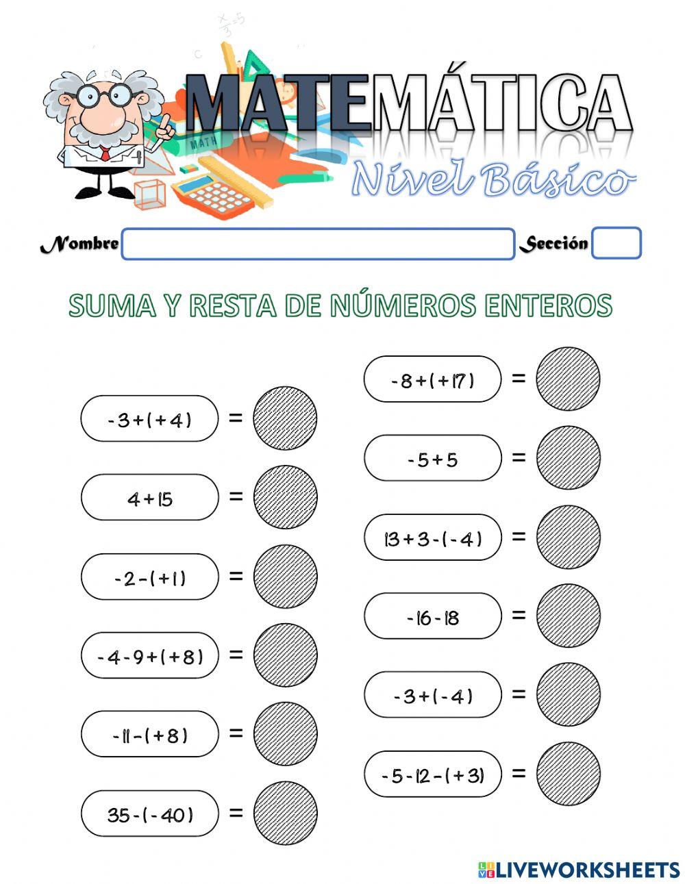 Suma y Resta de… | Free Interactive Worksheets | 1329130, image size:1000x1291