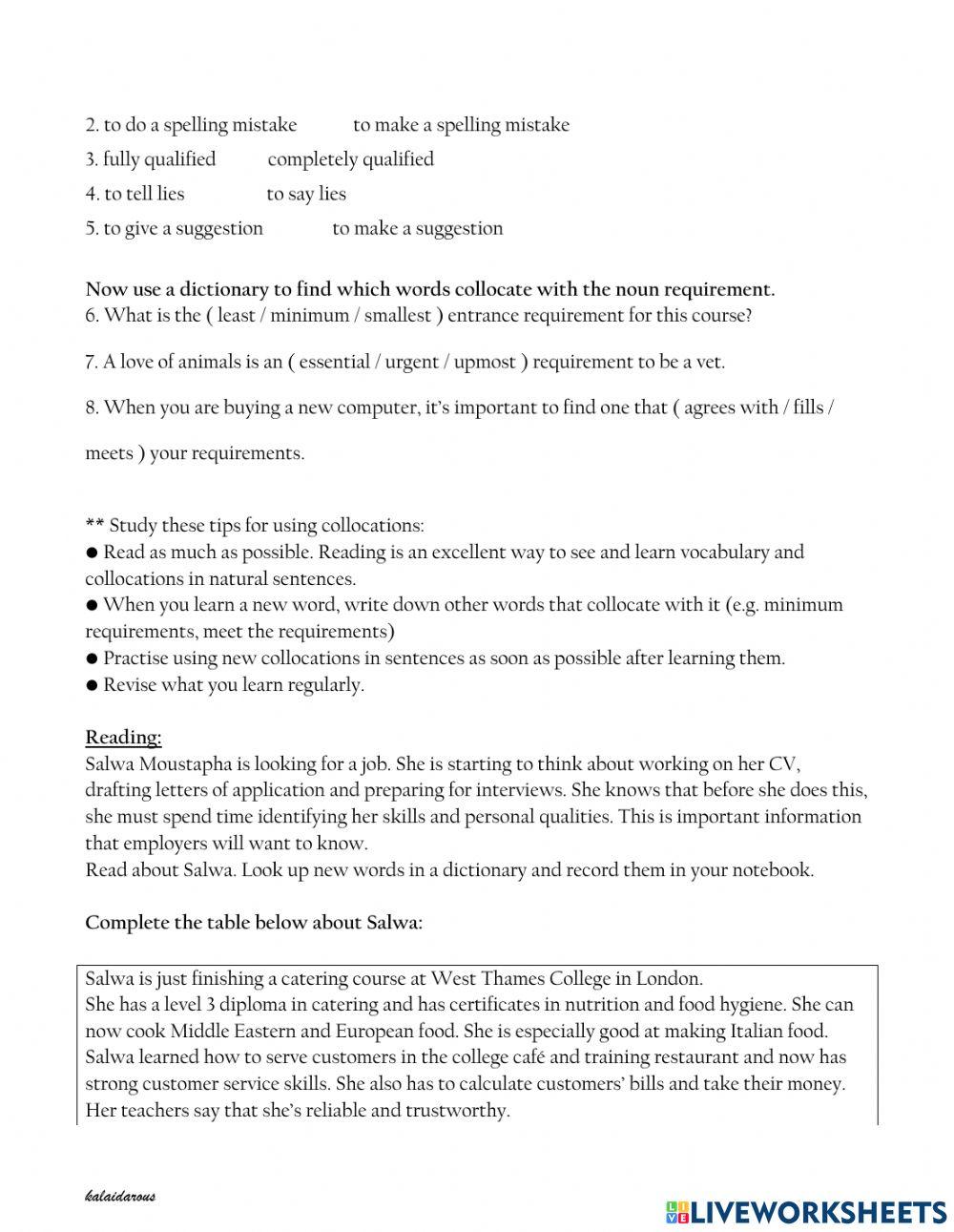 102 T3: preparing for work 2