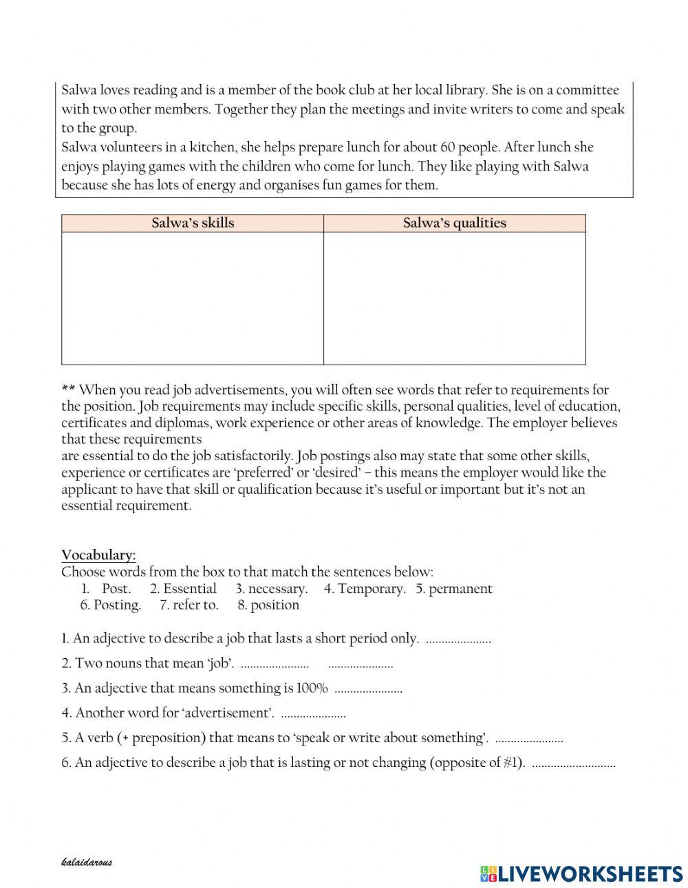 102 T3: preparing for work 2