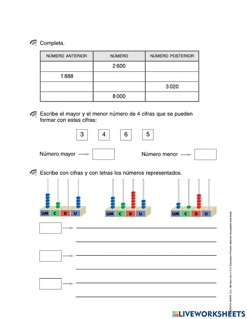 Orden de los números de cuatro cifras