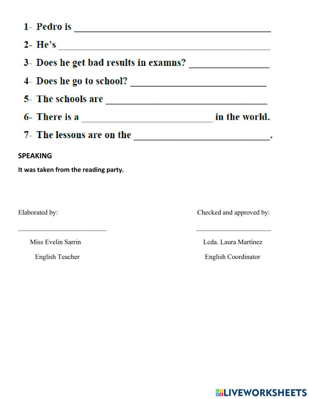 Reading comprehension, inclusion 5th basic