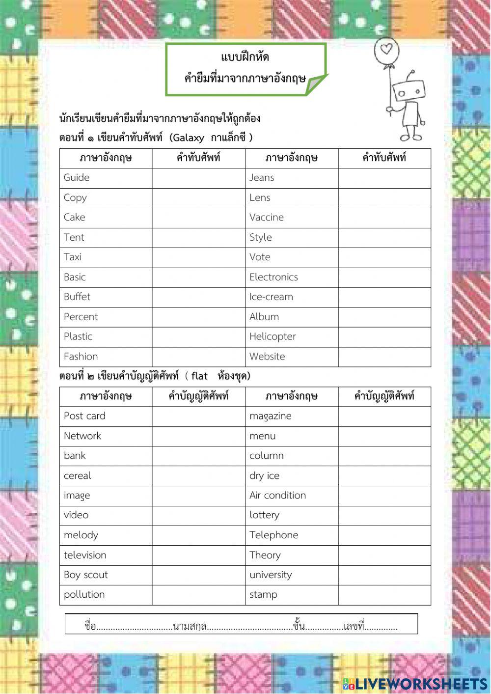 คำยืมที่มาจากภาษาอังกฤษ