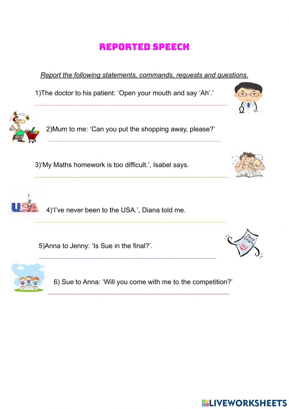 Reported speech - revision worksheet | Live Worksheets