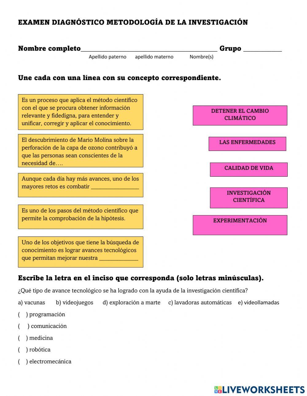 Examen diagnóstico Metodología de la Investigación