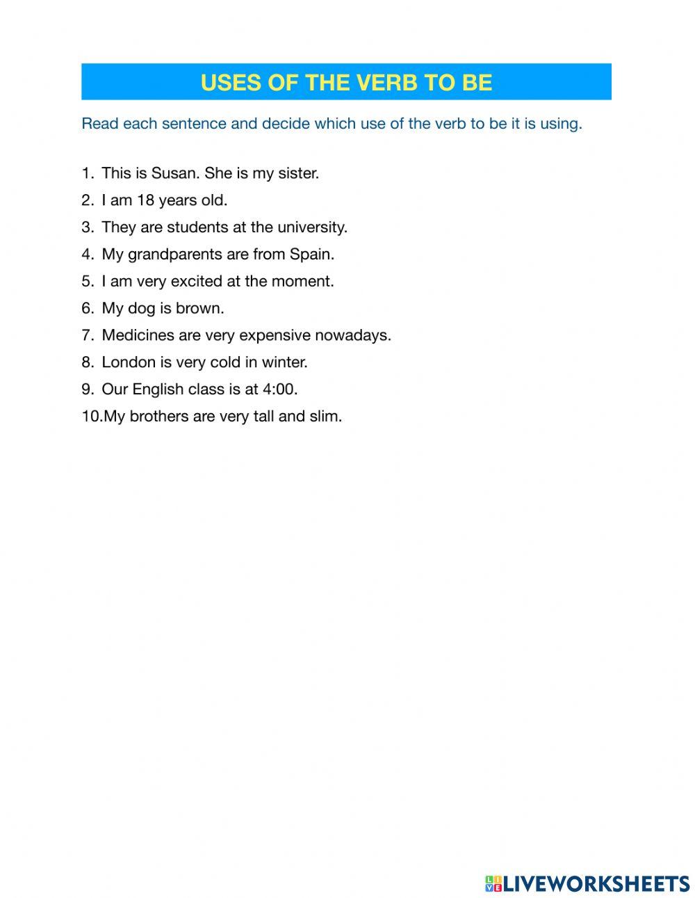 Uses of the Verb TO BE