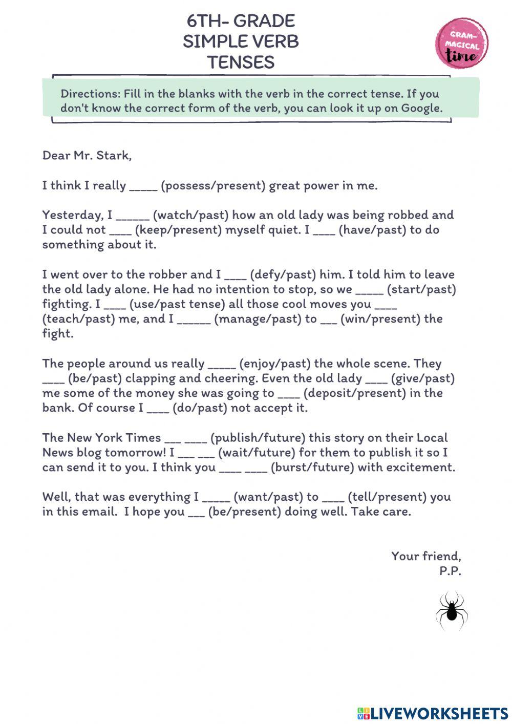 6th-grade Verb Tenses Worksheet