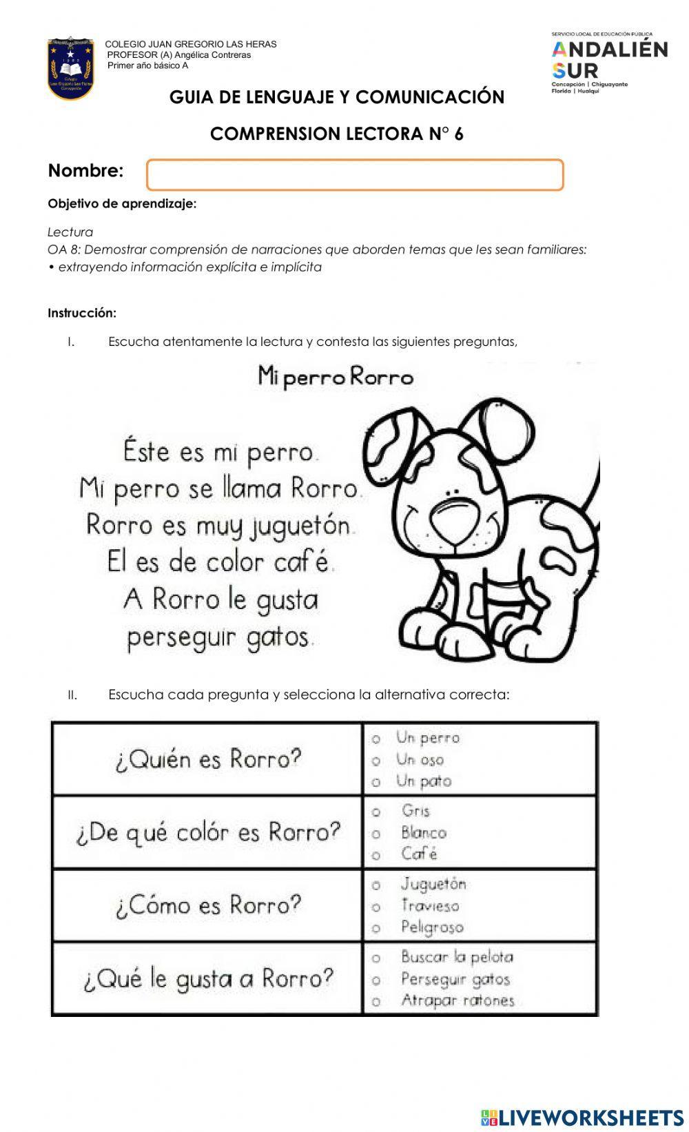 Guia de Comprension lectora N°6