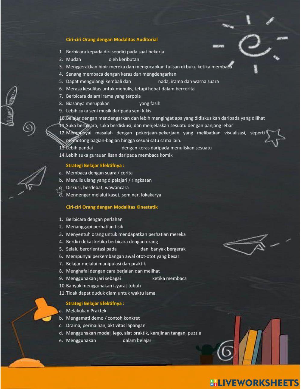 Lengkapi Kata Strategi Gaya Belajar