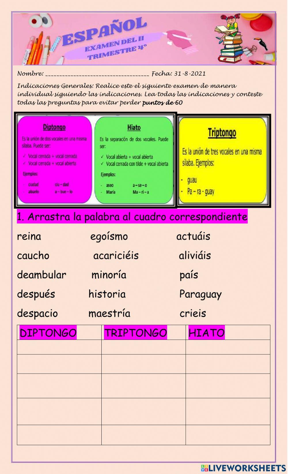 Examen Trimestral de español 4°