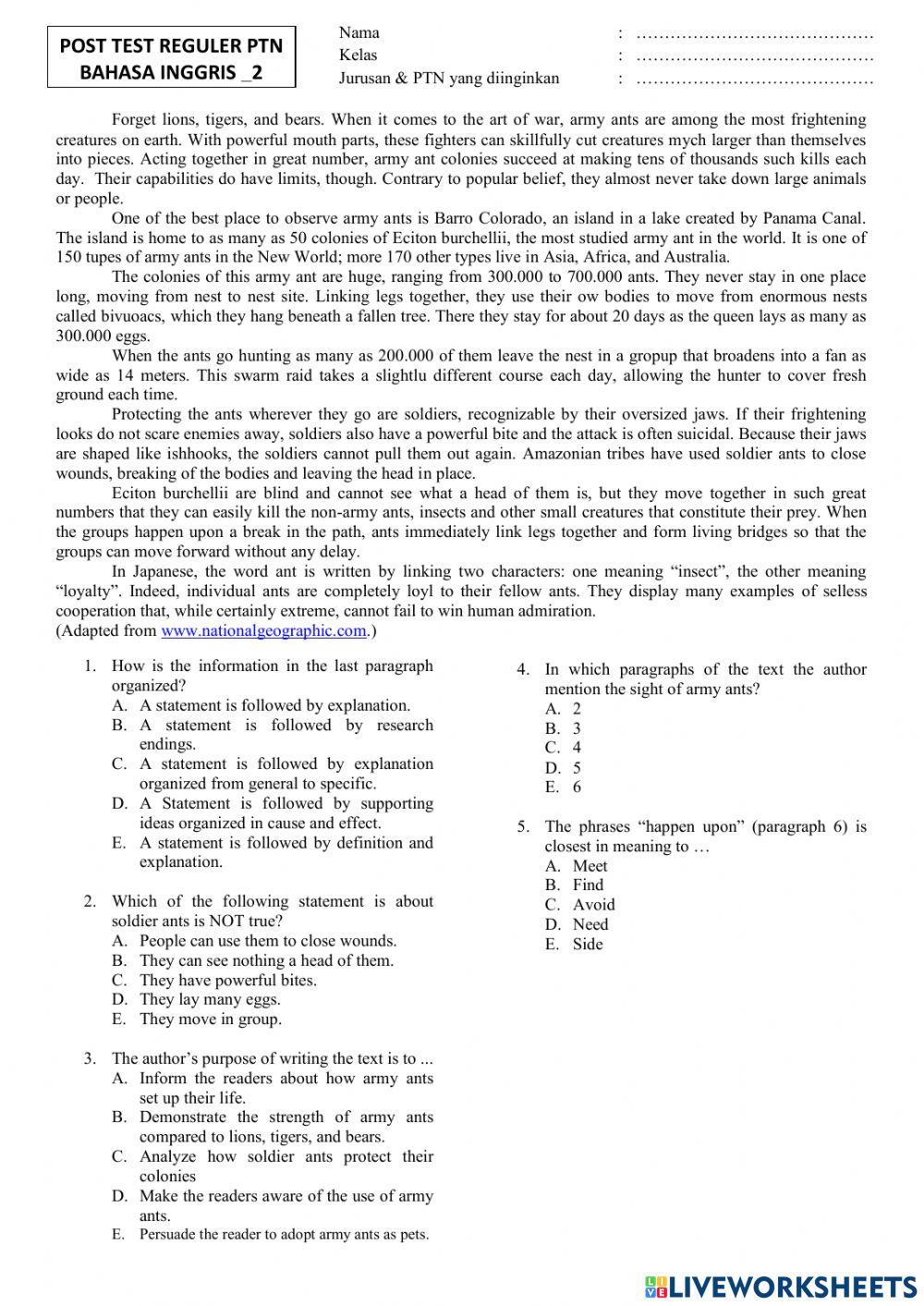 Post test reguler ptn english 2