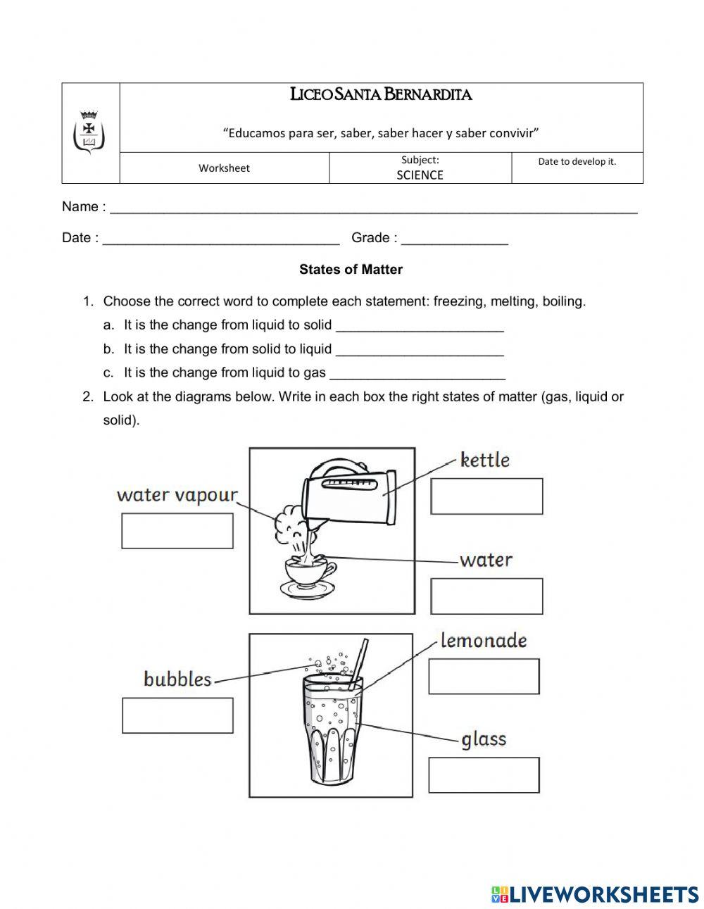 States of matter - 2nd grade online exercise for | Live Worksheets