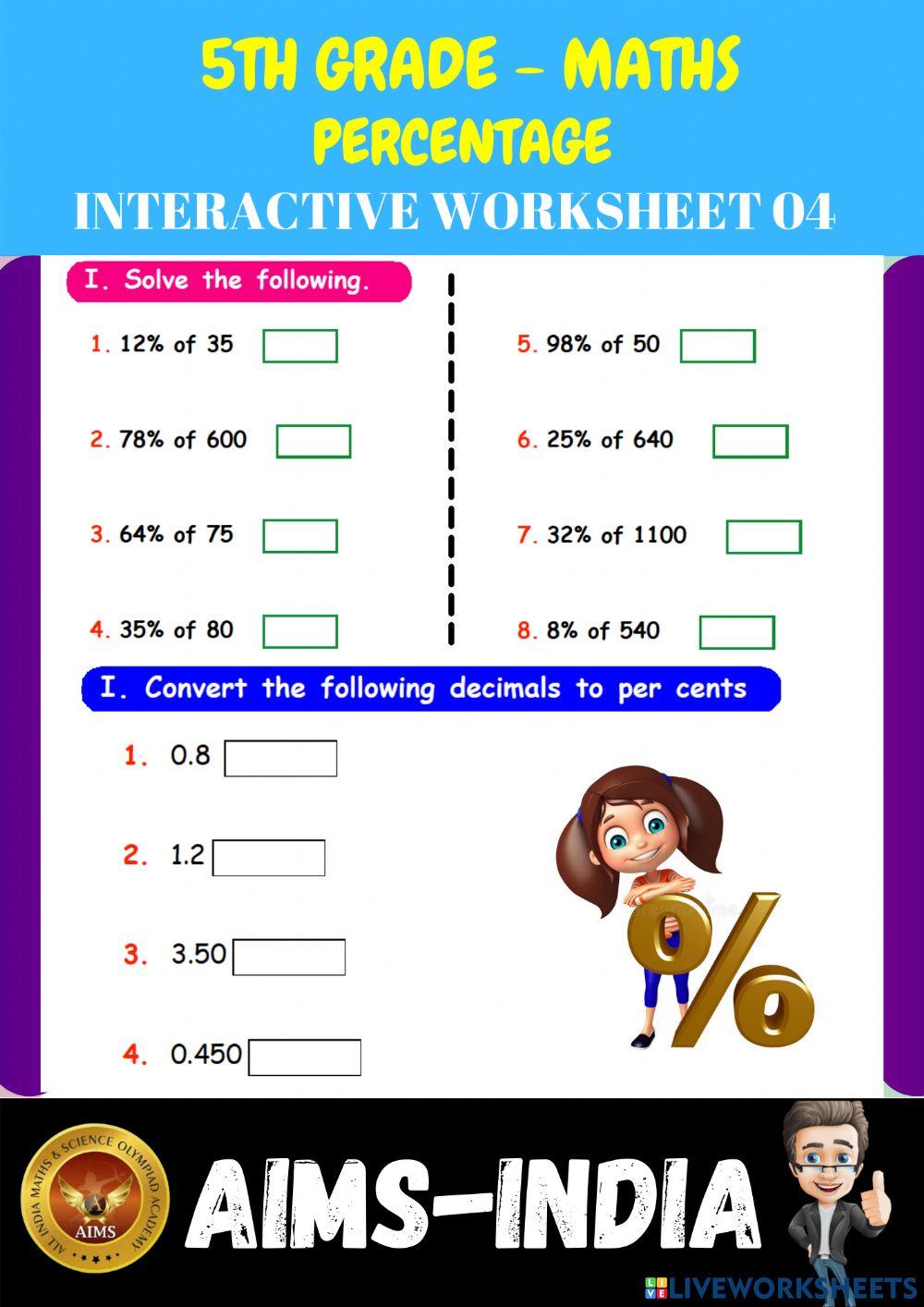 5th-maths-ps04- percentage - ch 08 worksheet | Live Worksheets