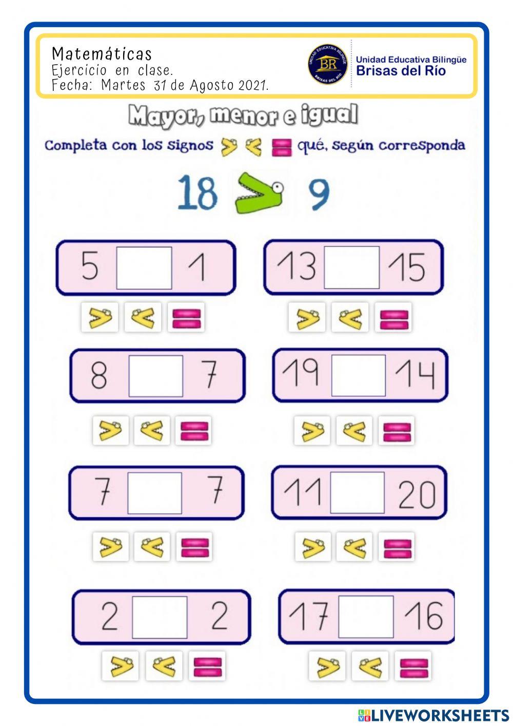 Mayor, menor  e igual que