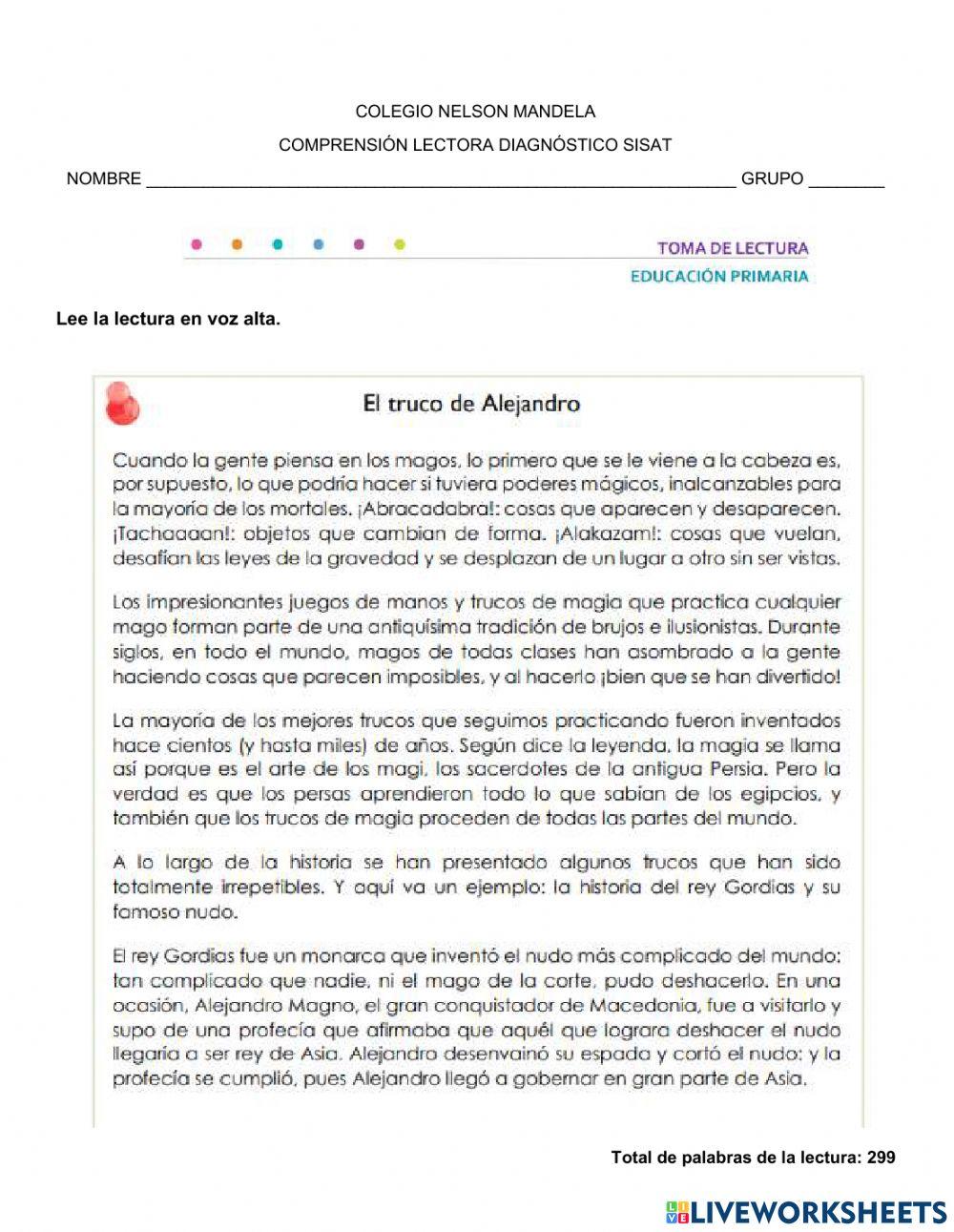 Lectura comprensión sisat quinto