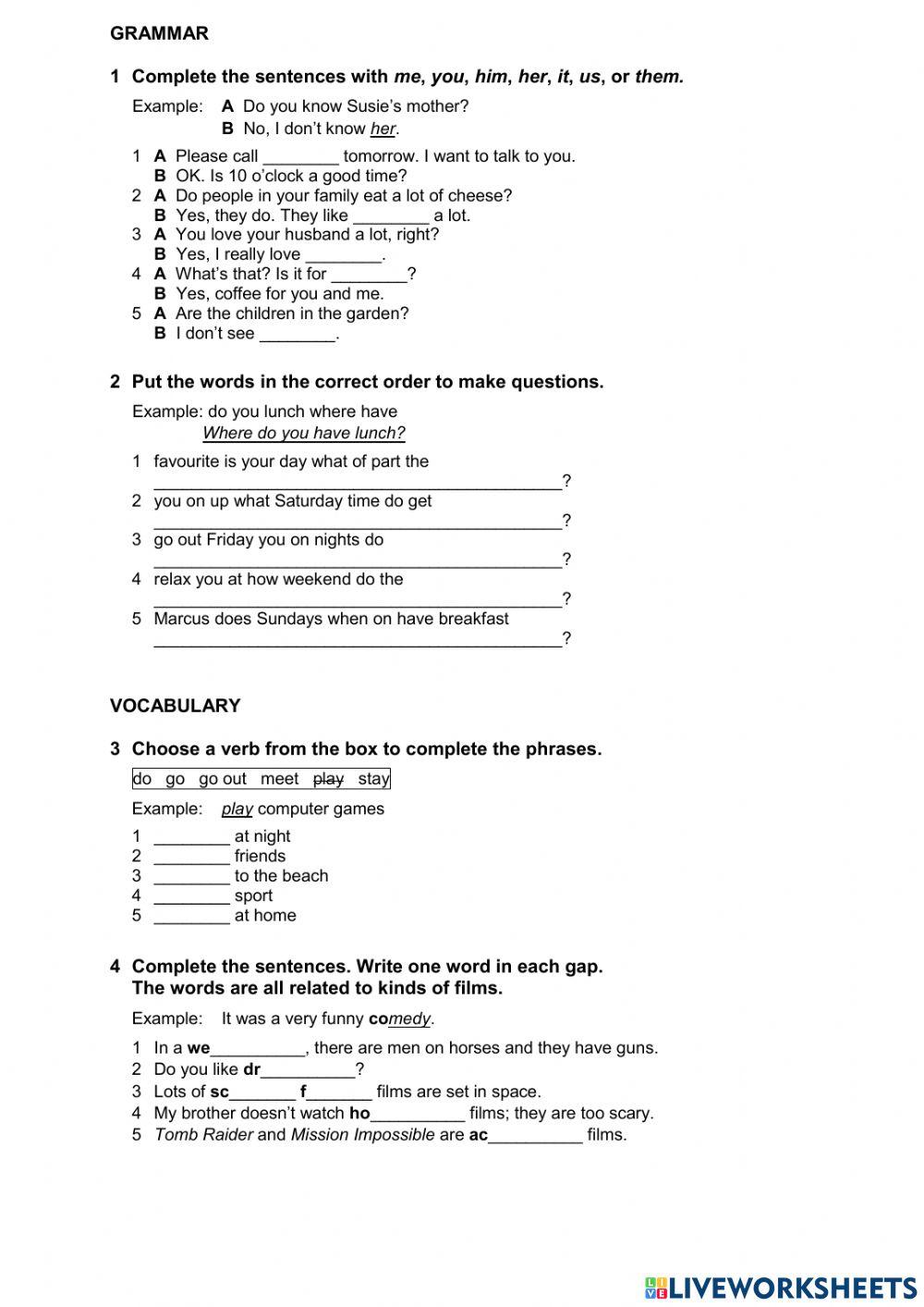 B 7A free time activities, timetable, dates