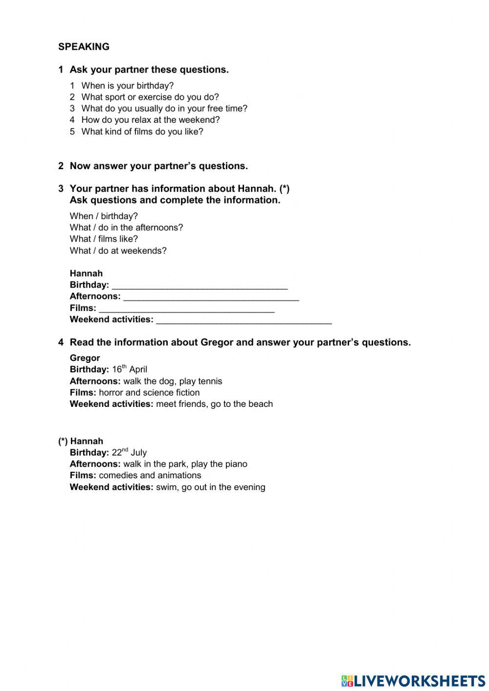 B 7A free time activities, timetable, dates