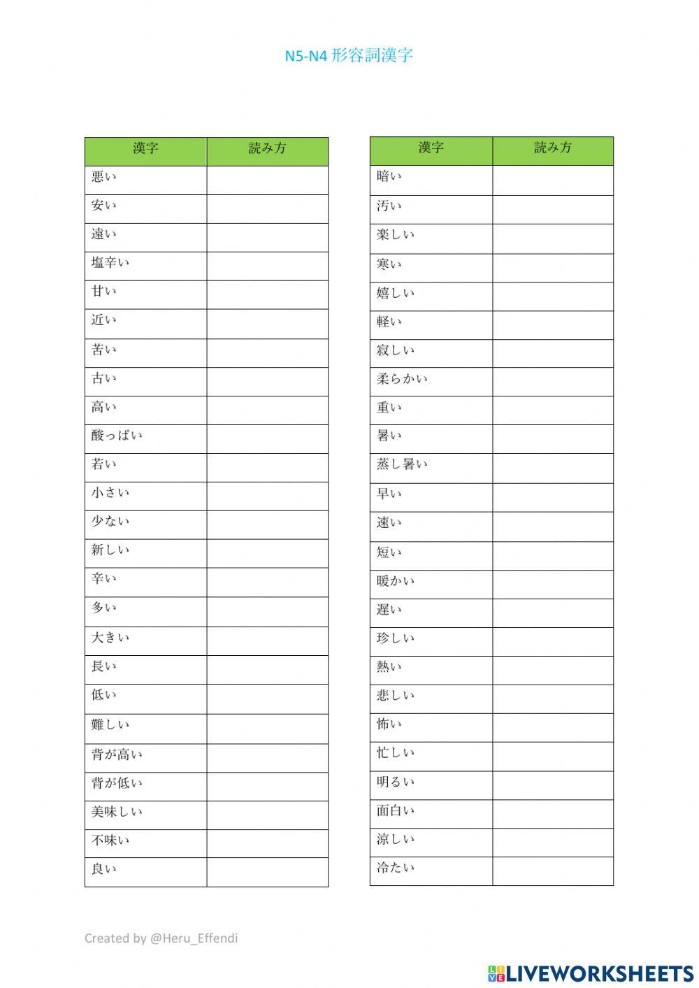 Kanji kata sifat N5-N4