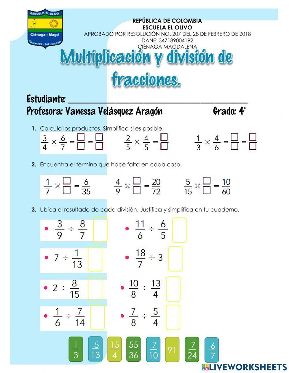 Multiplicación y división de fracciones