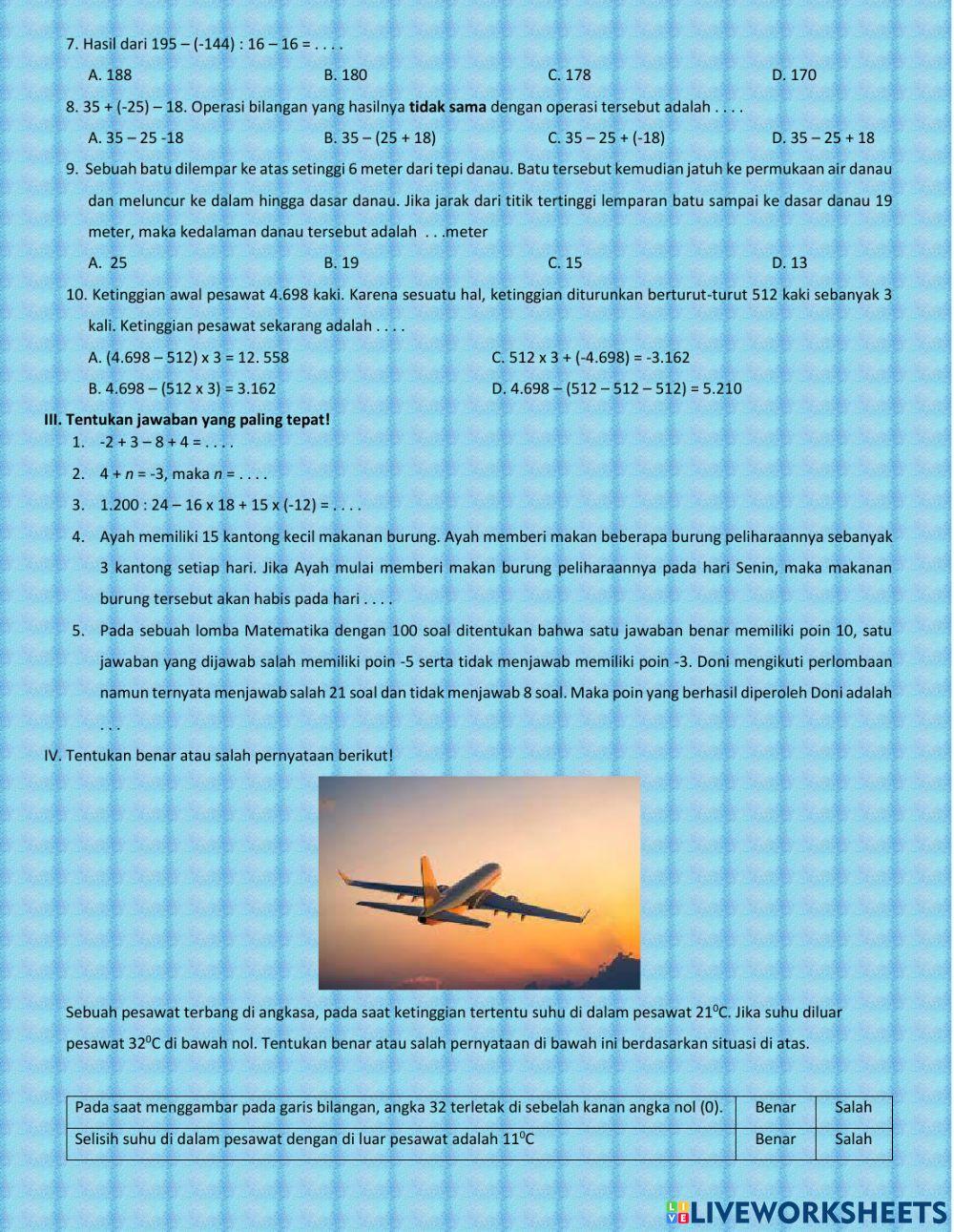 ULANGAN HARIAN MATEMATIKA BILANGAN BULAT