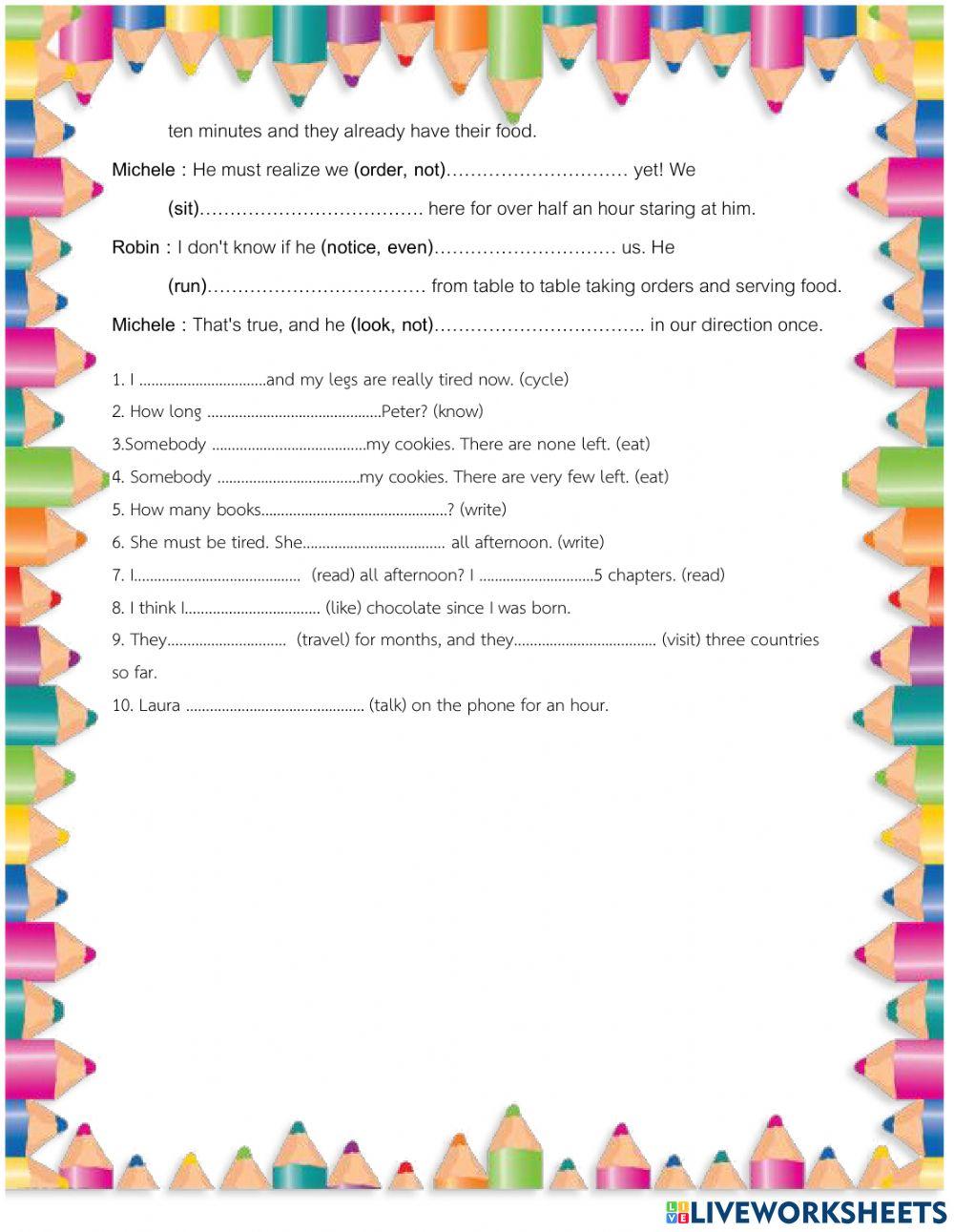 present perfect - perfect continuous worksheet