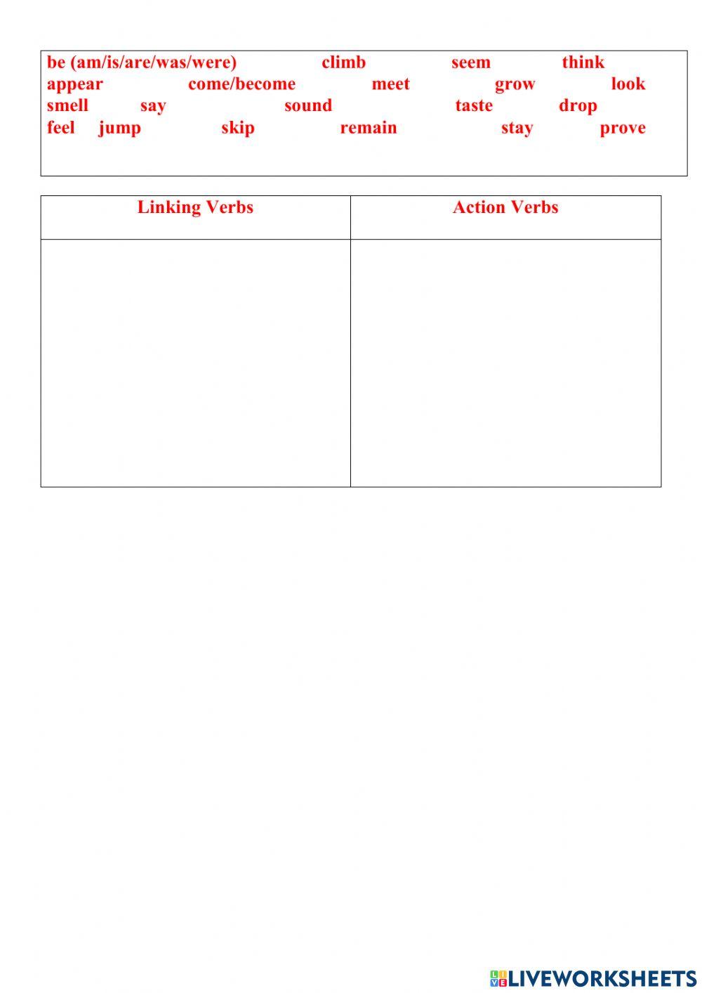 Linking verbs or action verbs