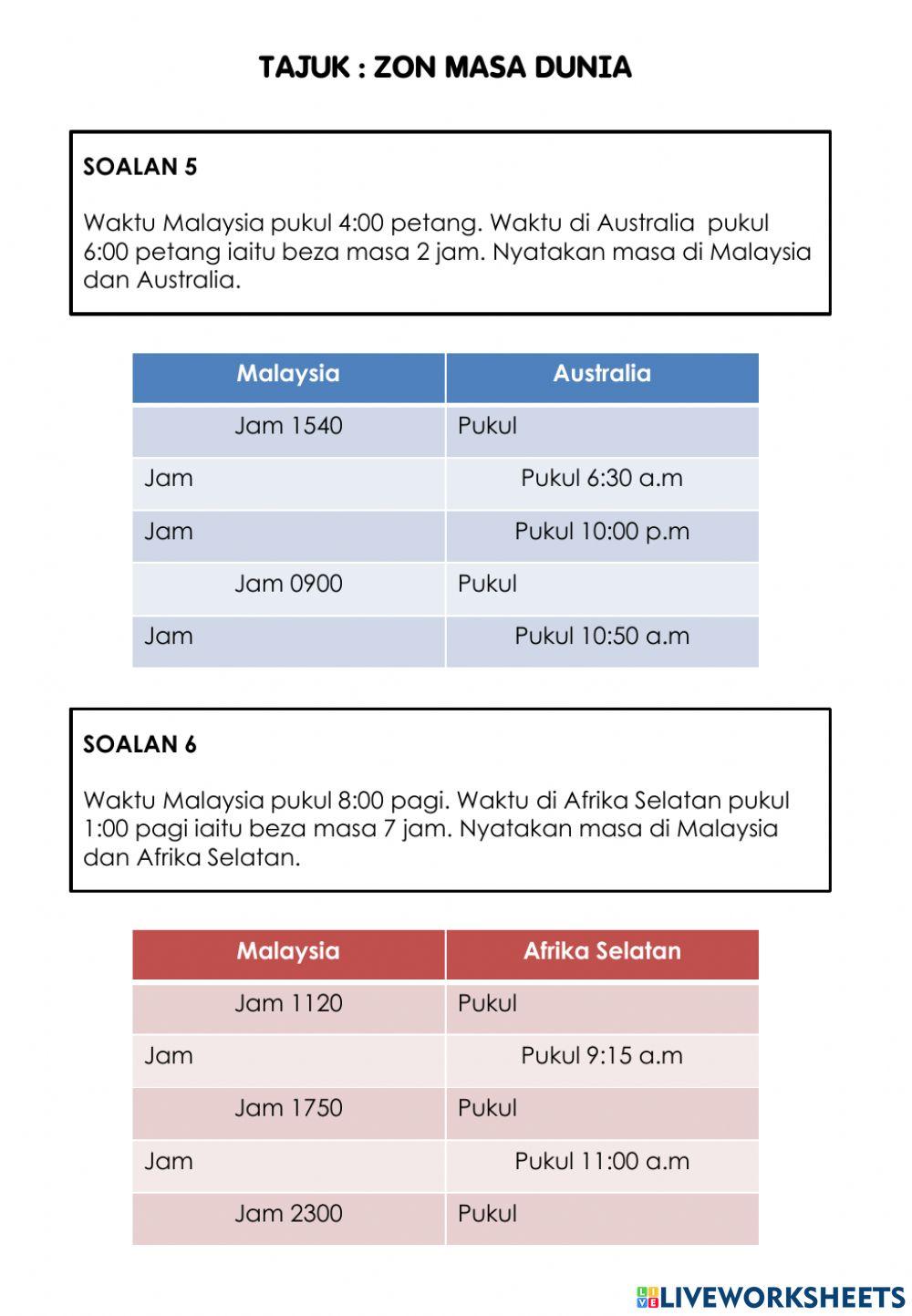 Zon Masa Dunia Tahun 6