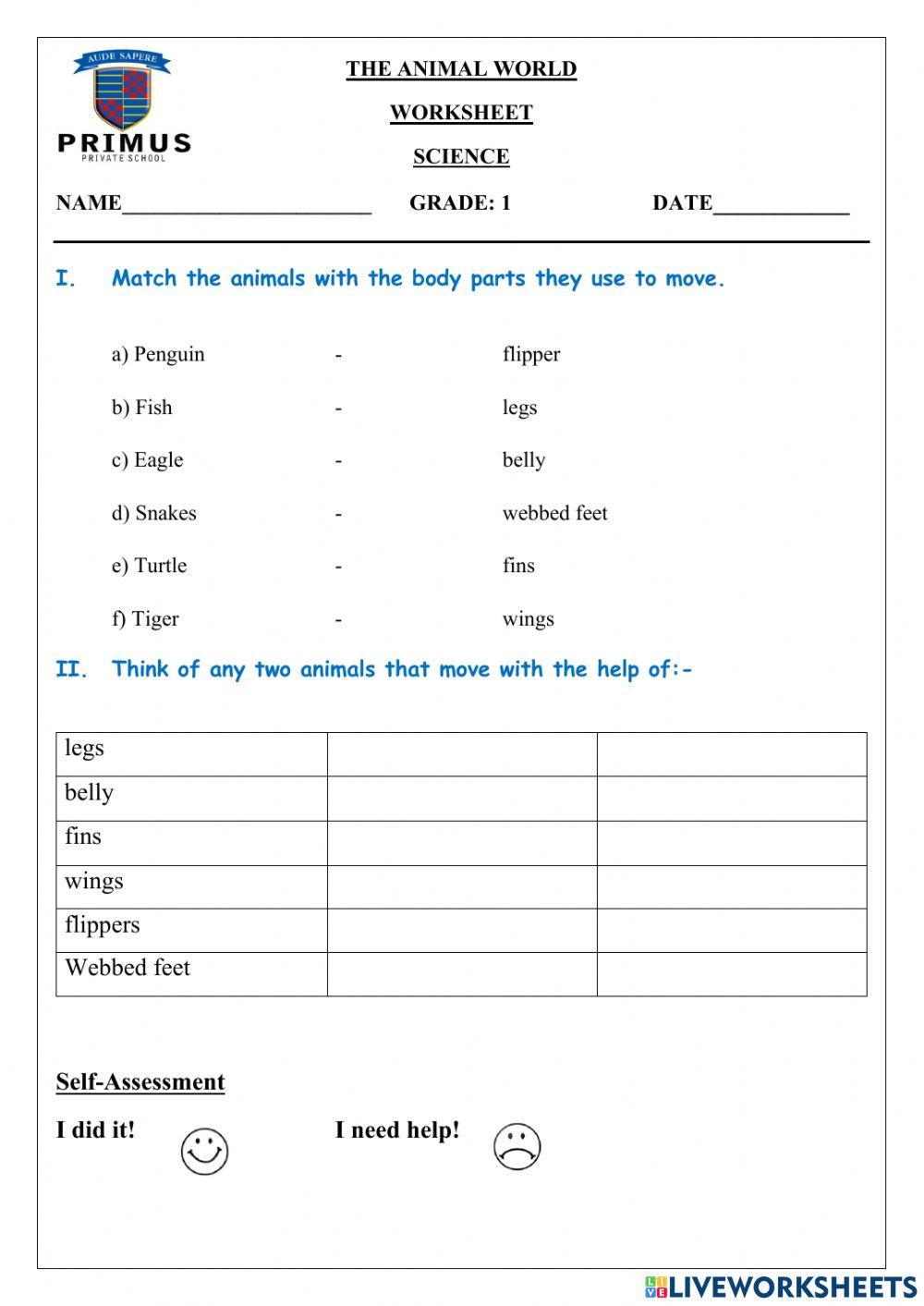 Part 3 animal movements worksheet | Live Worksheets