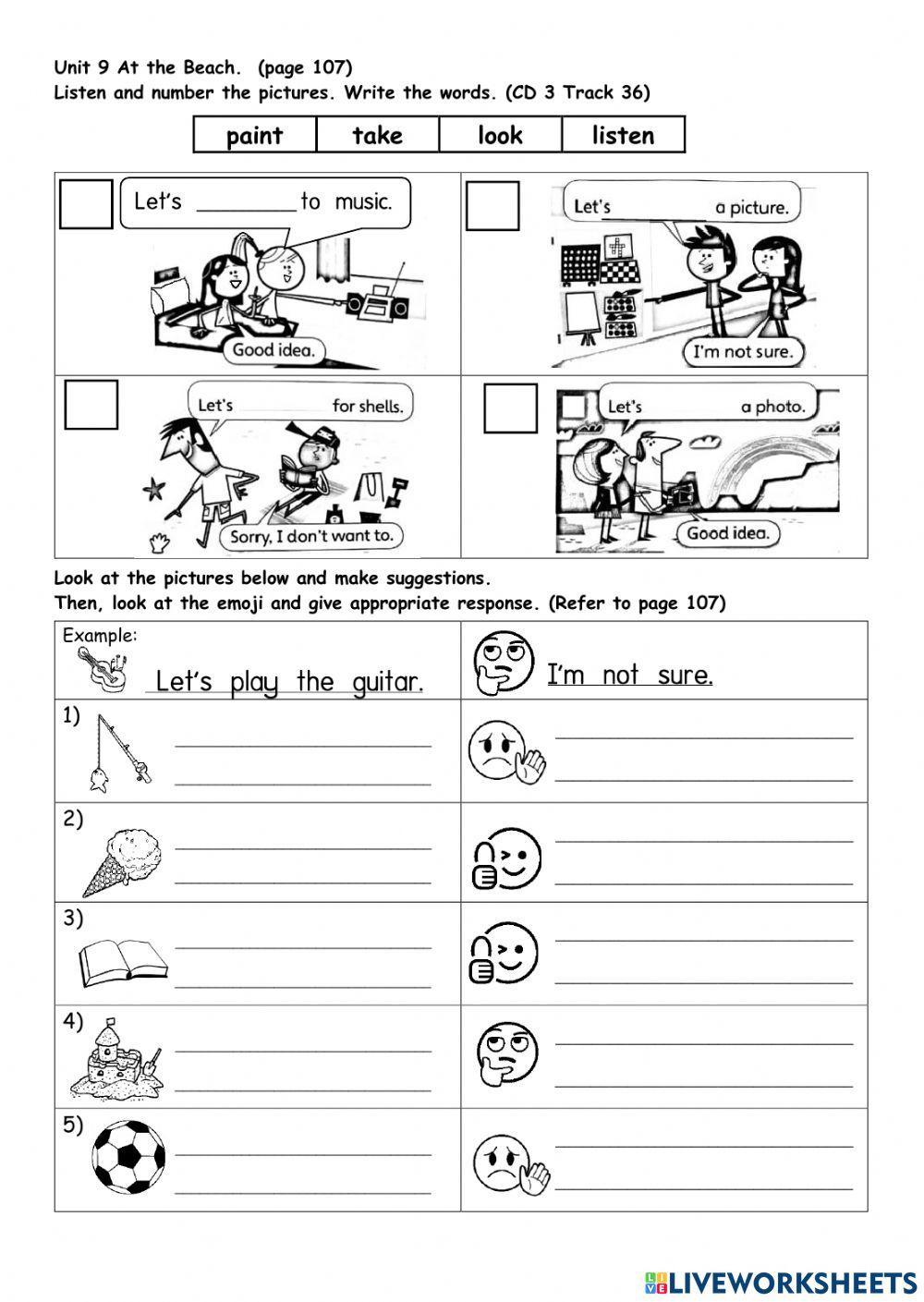 Unit 9 At the Beach pg 107