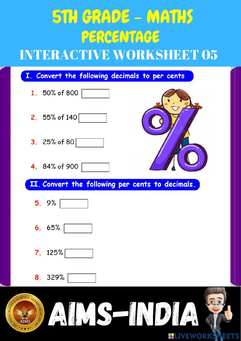 5th-maths-ps05- percentage - ch 08 worksheet | Live Worksheets