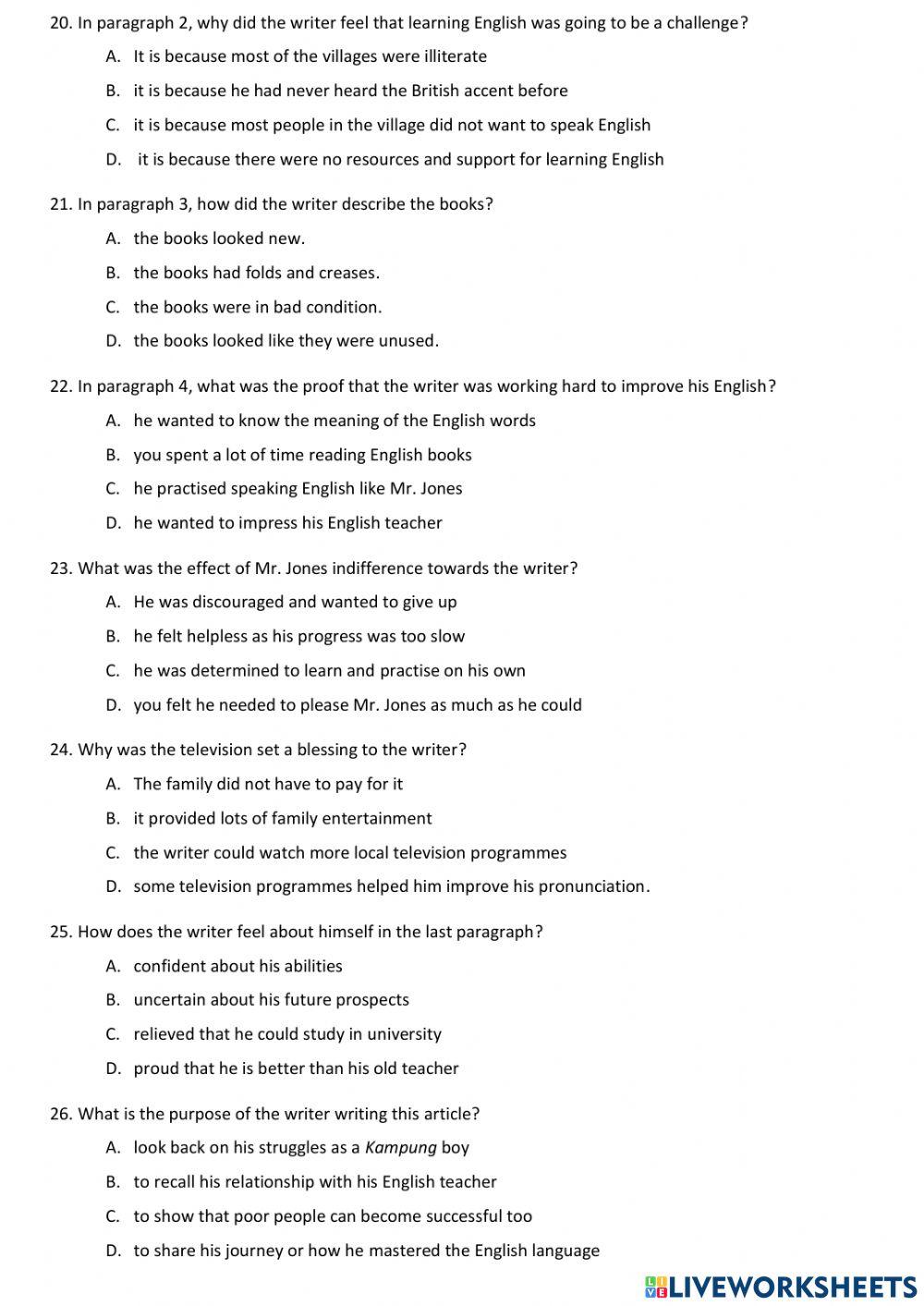 PAPER 1: READING MIDTERM ENGLISH FORM 5