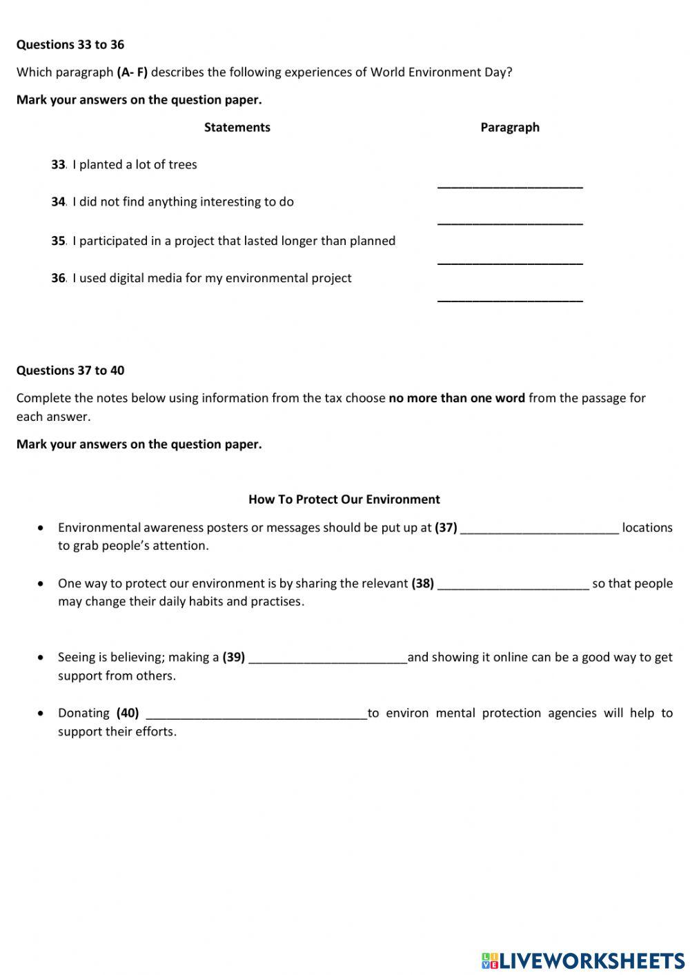 PAPER 1: READING MIDTERM ENGLISH FORM 5