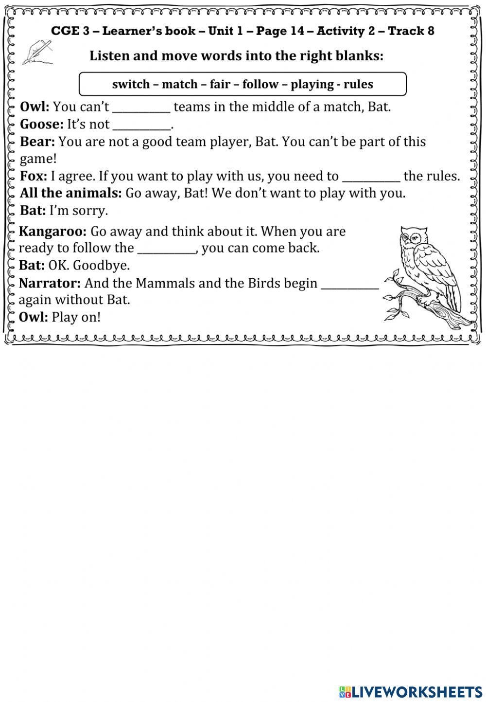 CGE3 - U1 - W3 - Listening Worksheet
