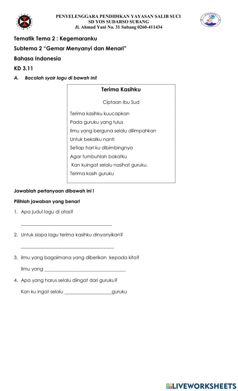Mengidentifikasi Syair Lagu