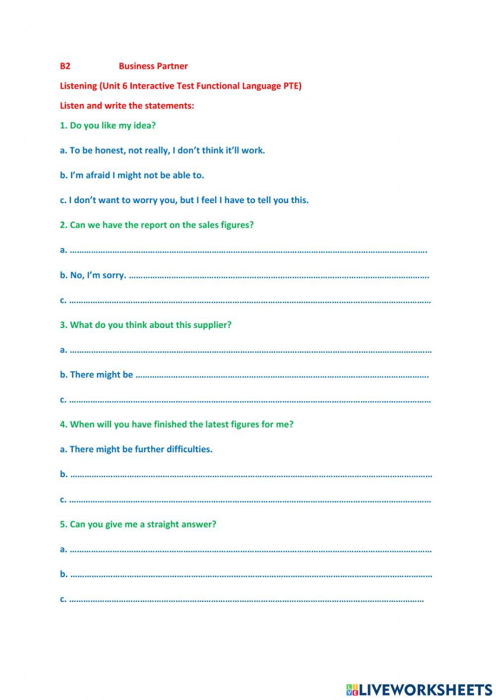 B2 Business Partner Unit 6 Listening test