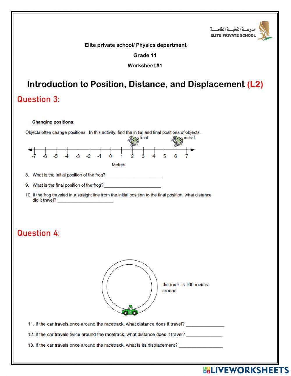Position, distance and displacement