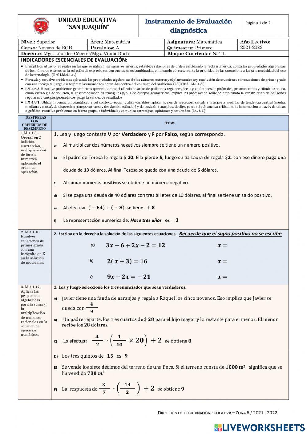 Prueba diagnostico noveno