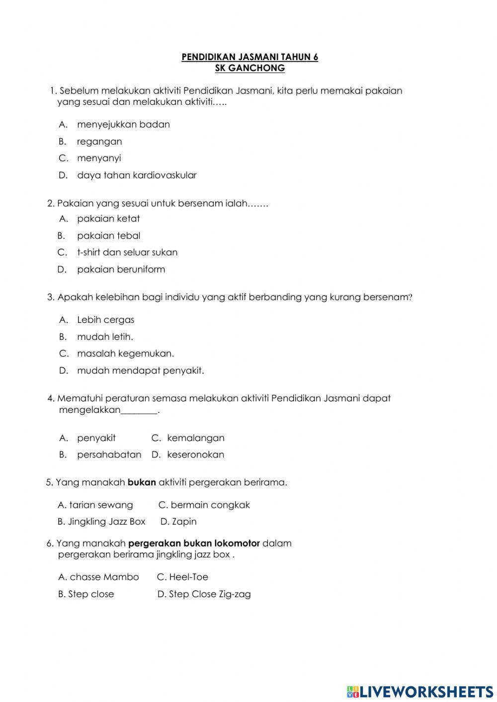 Pendidikan jasmani tahun 6 2021