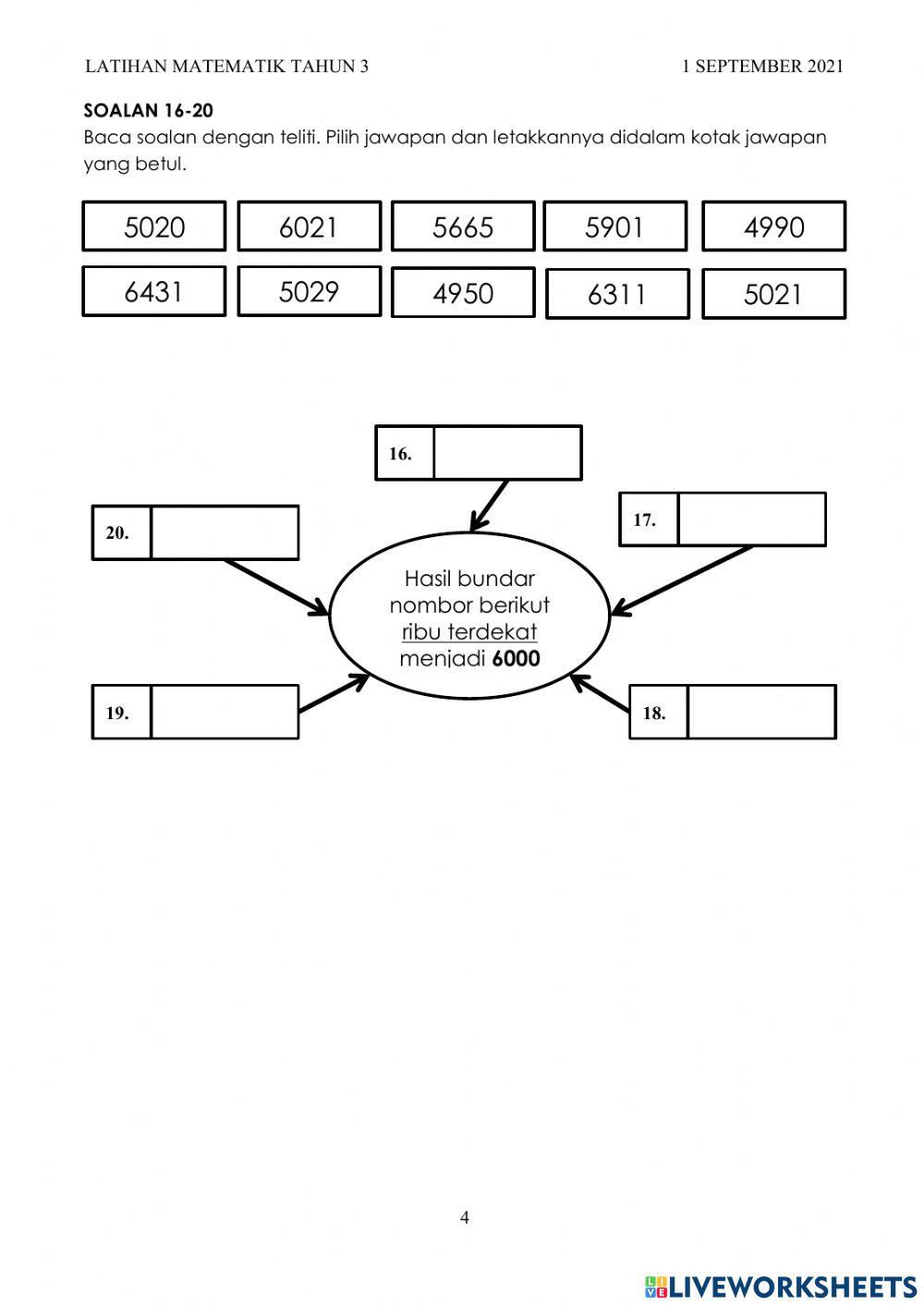 Latihan matematik tahun 3