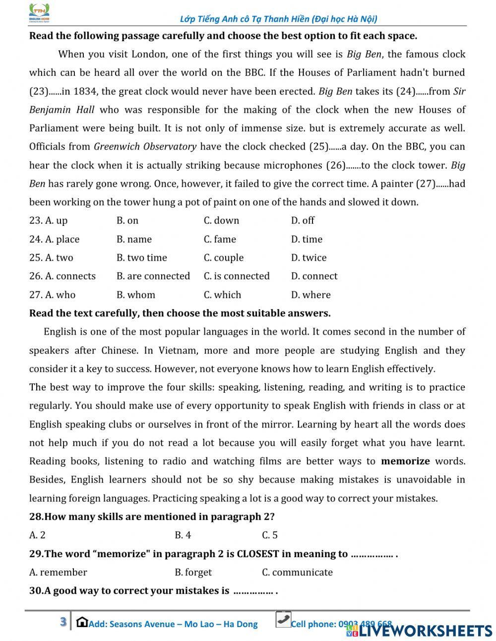 Grade 9 - Grammar test