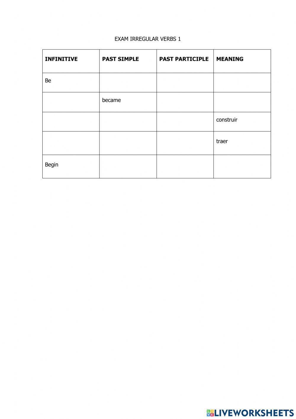 Irregular verbs exam 1