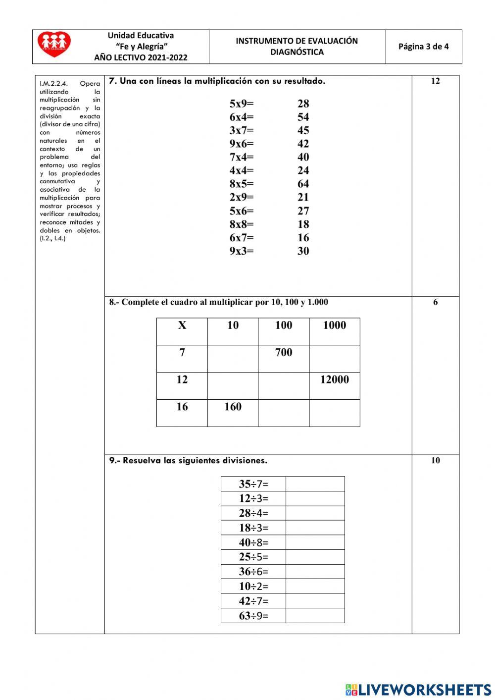 Diagnóstico de Matemáticas
