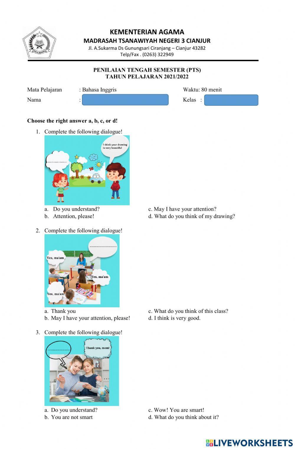 Soal PTS Bahasa Inggris 8 2021 new