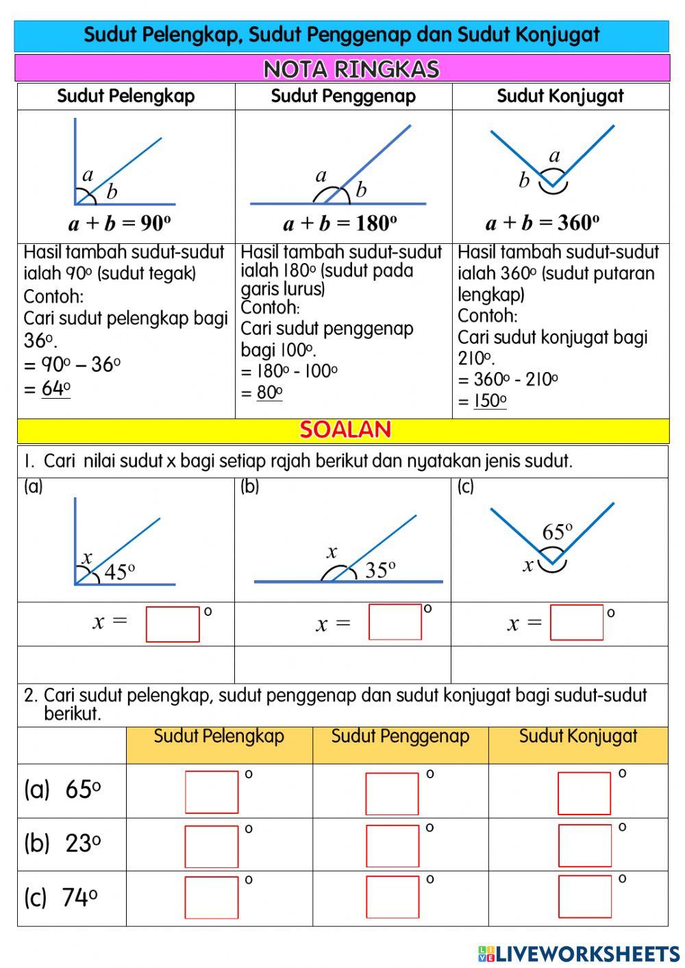 8.1.4 Sudut Pelengkap, Sudut Penggenap dan Sudut Konjugat