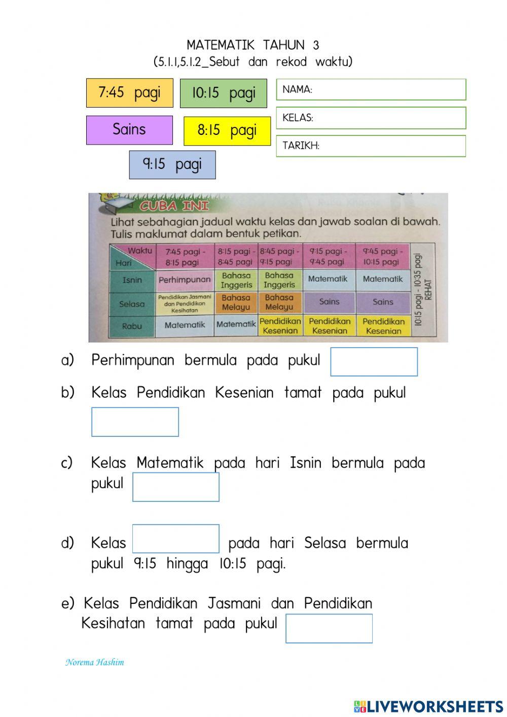 Matematik Tahun 3: Sebut dan Rekod Waktu