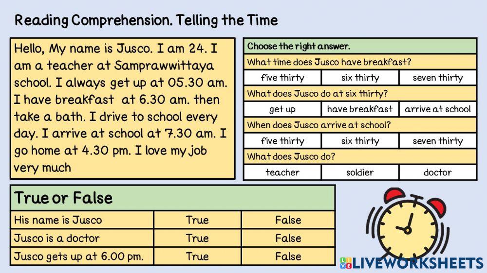 Telling the Time Reading Comprehension