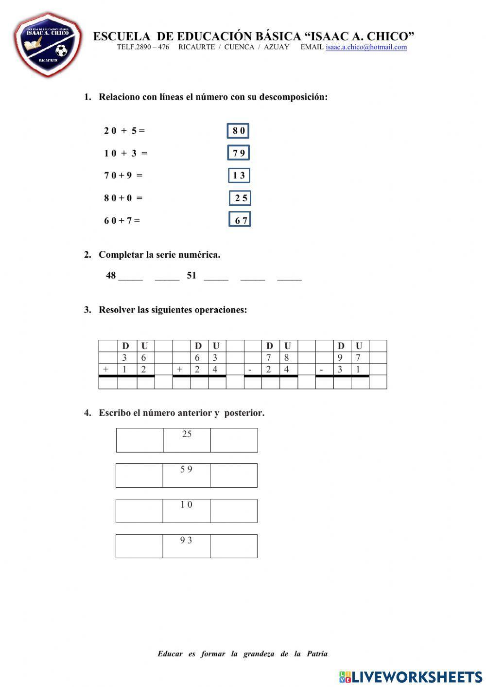Diagnostico Matemática Tercero de básica